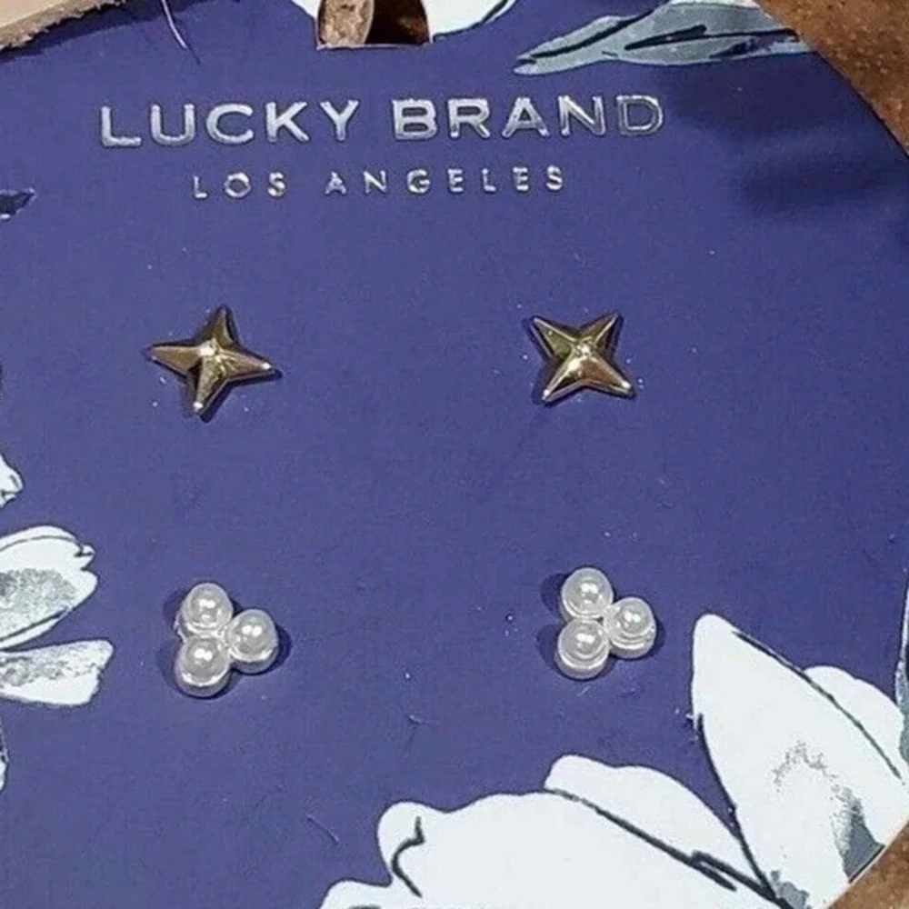 Lucky Brand Los Angeles Star Pearl Stud Earring Set Women Gold Silver‎ Tone